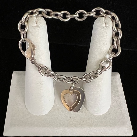 Jewelry Vintage Sterling And 14k Double Heart Link Bracelet Poshmark